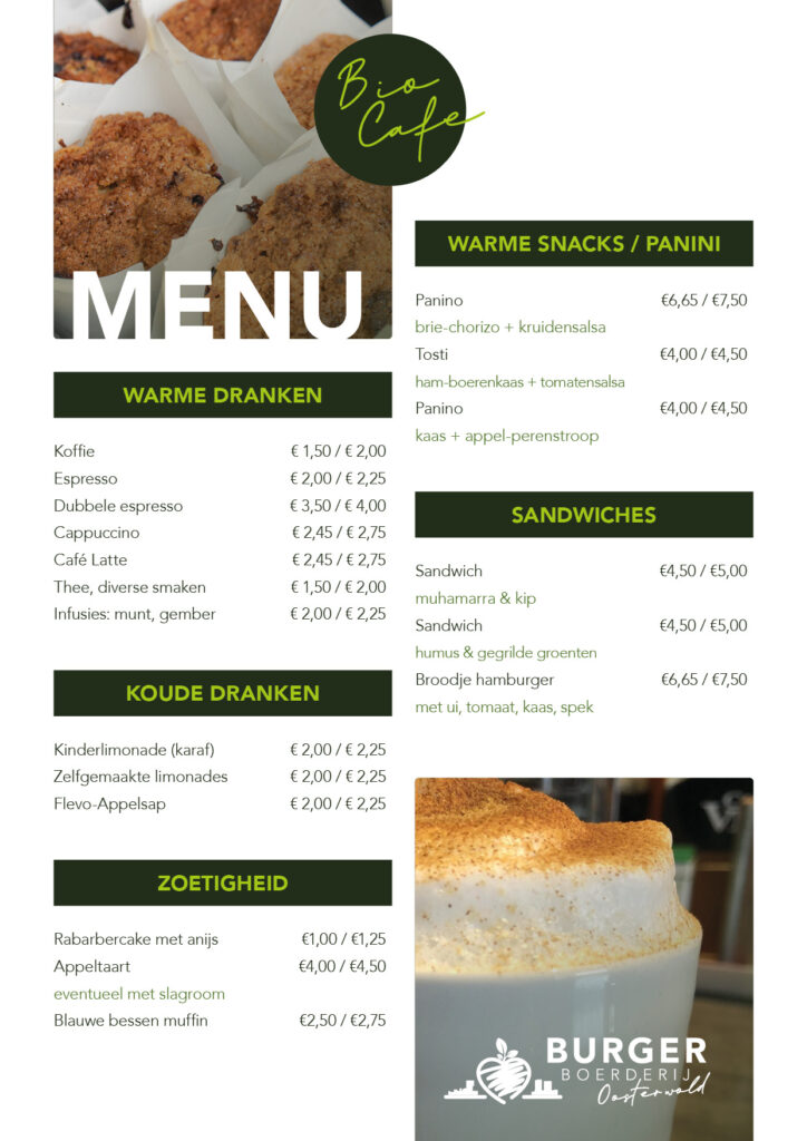 Burgerboerderij Oosterwold horeca menukaart 25 april